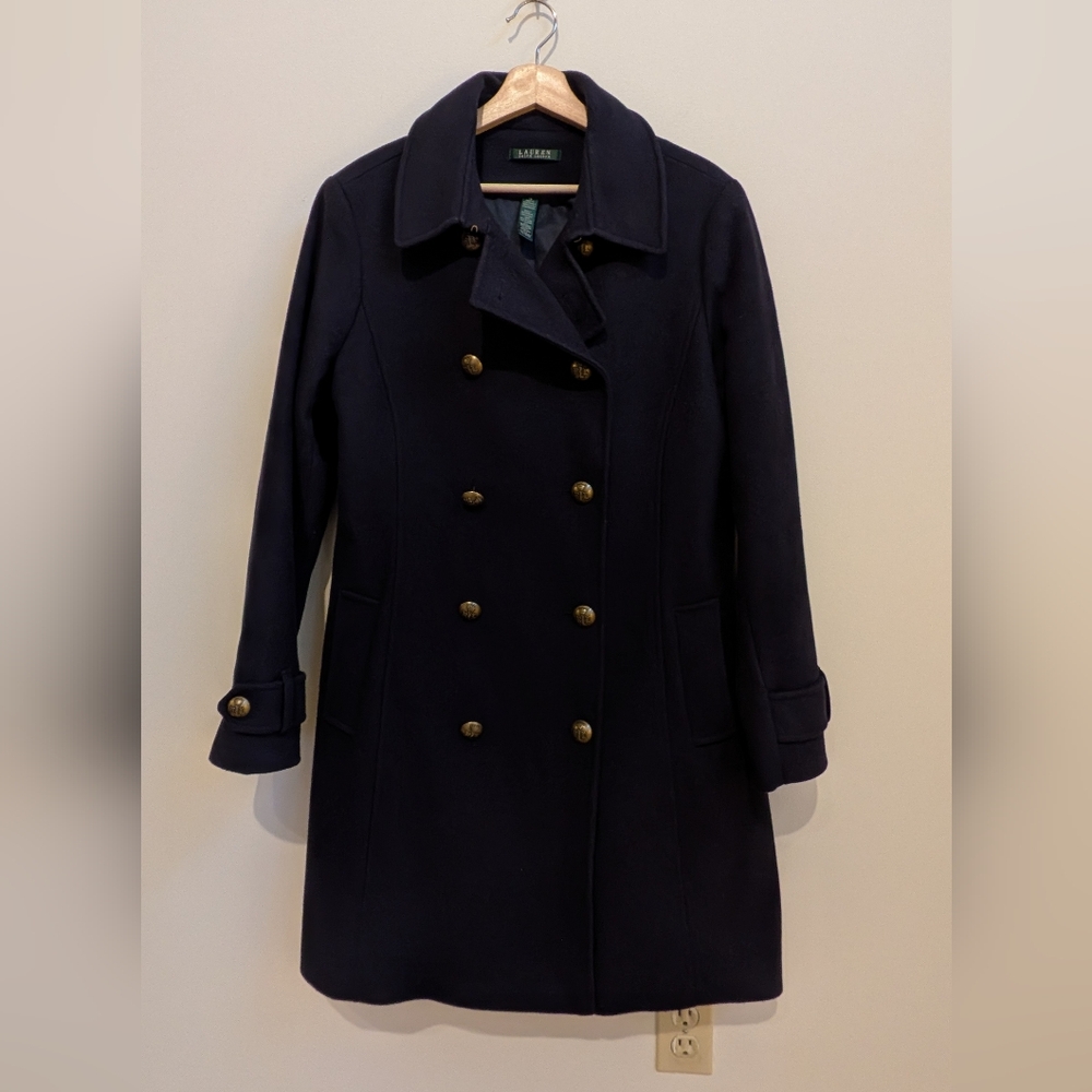 Lauren Ralph Lauren Wool Cashmere Blend Double Breasted Peacoat – Navy – Size 16